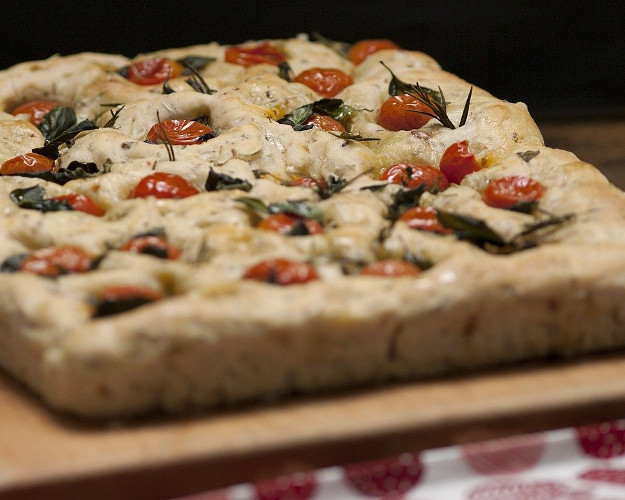 Herbed focaccia bread with cherry tomatoes